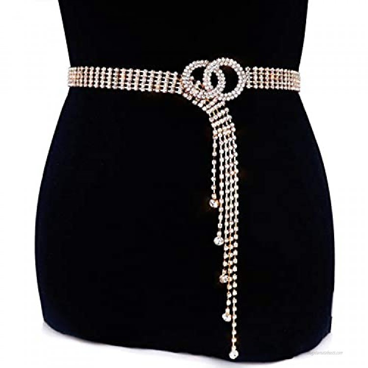 YooAi Crystal Waist Belt for Women Rhinestone Chain Belt O-Ring Waistband Belt for Dress
