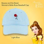 Concept One Women's Disney's Beauty and The Beast Belle Embroidered Rose Cotton Adjustable Baseball Cap Light Blue One Size
