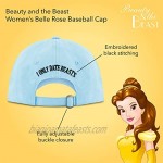 Concept One Women's Disney's Beauty and The Beast Belle Embroidered Rose Cotton Adjustable Baseball Cap Light Blue One Size