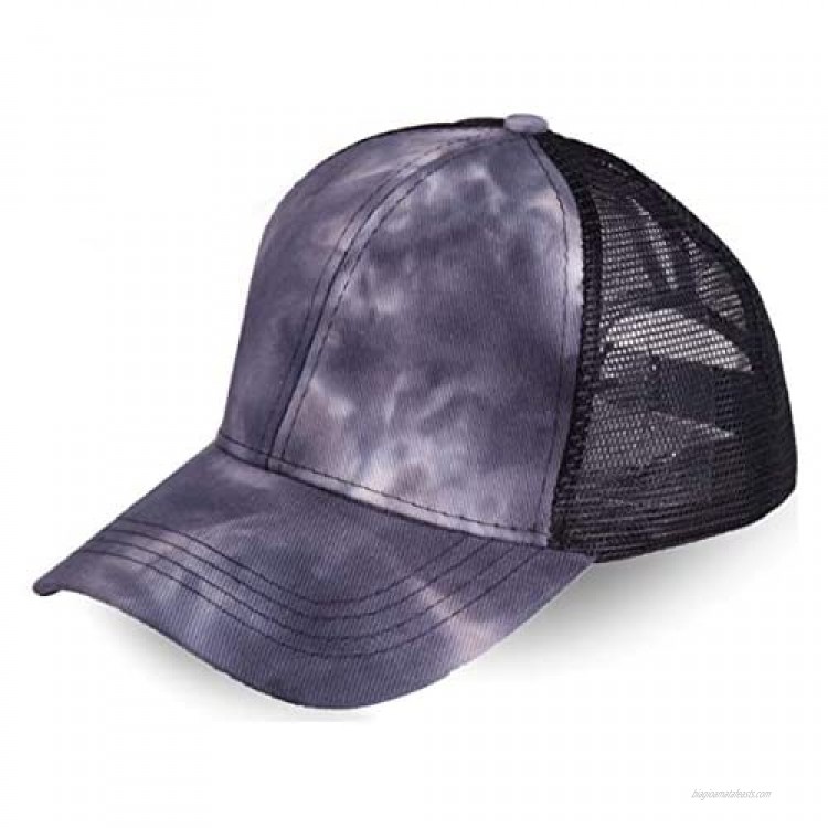 LOKIDVE Women's Tie Dye Ponytail Mesh Trucker Hat Messy High Bun Baseball Cap