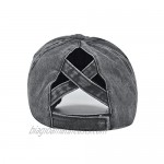 OAKSTOY Criss-Cross Ponytail Hat Baseball Cap Adjustable Washed Vintage Distressed Cotton Cowboy Sun Hat Black