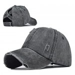 OAKSTOY Criss-Cross Ponytail Hat Baseball Cap Adjustable Washed Vintage Distressed Cotton Cowboy Sun Hat Black