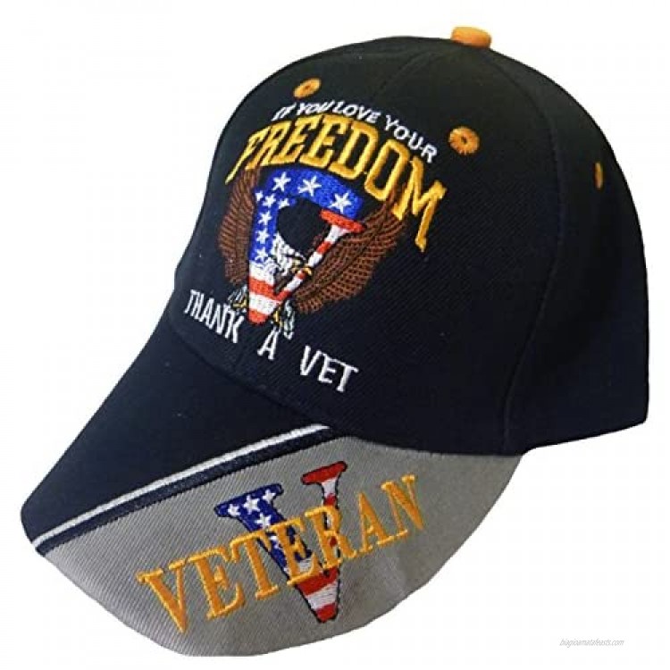 Patriotic Black Cap If you Love Your Freedom Thank Vet Bald Eagle American Flag Multi One Size