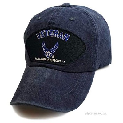 US Air Force Veteran Wings Logo Patch Vintage Blue Baseball Hat - US Airman Military Pride Gift - Officially Licensed