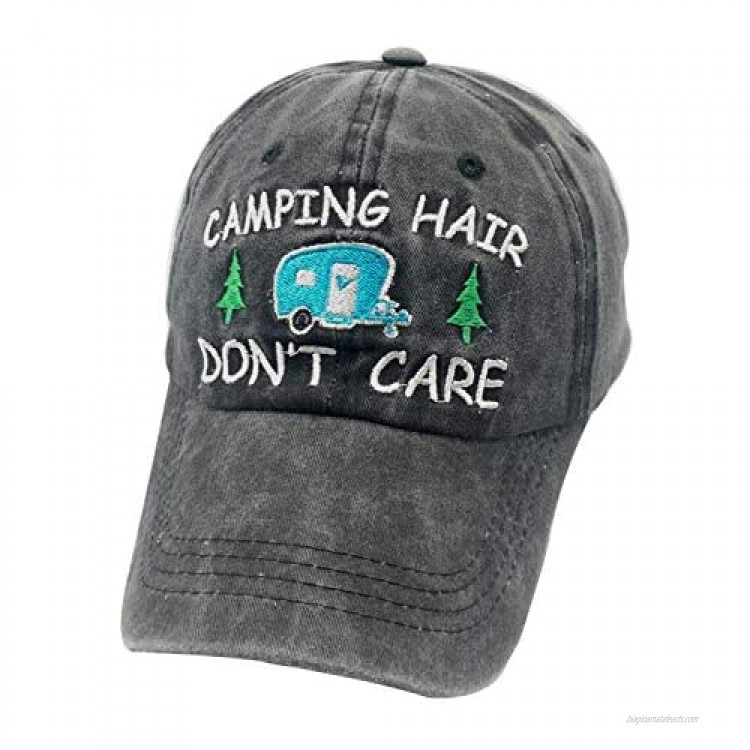 Waldeal Women's Embroidered Adjustable Camping Hair Don't Care Dad Hat Cap Camper Gift