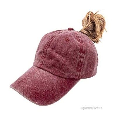 Waldeal Women's High Ponytail Hat Vintage Washed Distressed Plain Baseball Cap