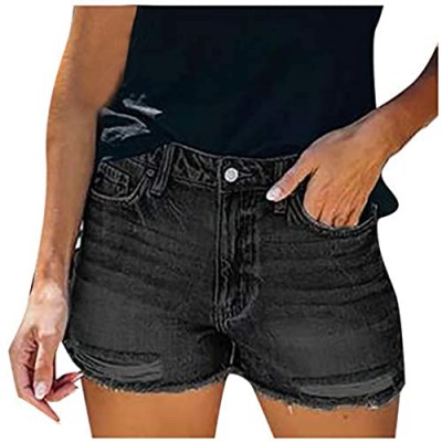 BFSAUHA Denim Shorts for Women High Waist Jean Short Ripped Hot Cut Off Shorts Comfy