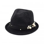 Classic Pearl Straw Panama Jazz Hat Fedora Short Brim Sunhat Funny Party Cap