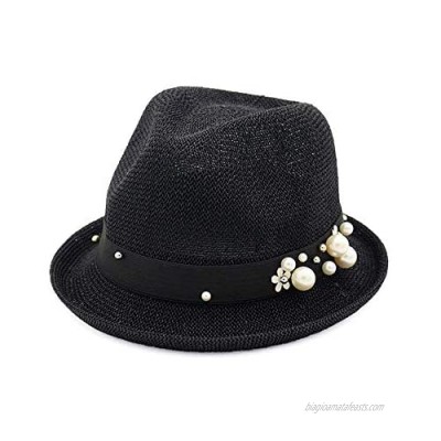 Classic Pearl Straw Panama Jazz Hat Fedora Short Brim Sunhat Funny Party Cap
