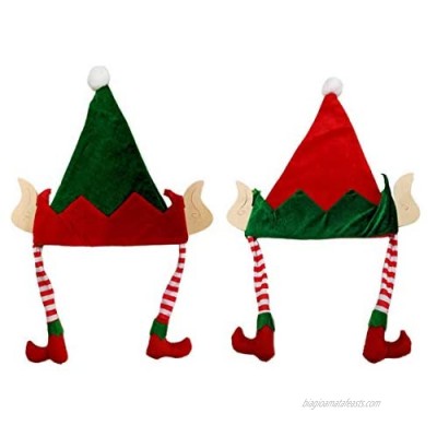 Funny Elf Ears and Striped Legs Christmas Santa Hat in Velvet and Felt - Set of 2