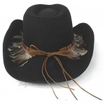 HXGAZXJQ Women Wool Hollow Western Cowboy Hat Elegant Lady Roll Up Brim Fascinator Sombrero Jazz Cap with Feather Band (Color : Black Size : 56-59cm)