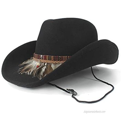 HXGAZXJQ Women Wool Hollow Western Cowboy Hat Elegant Lady Roll Up Brim Fascinator Sombrero Jazz Cap with Feather Band (Color : Black  Size : 56-59cm)