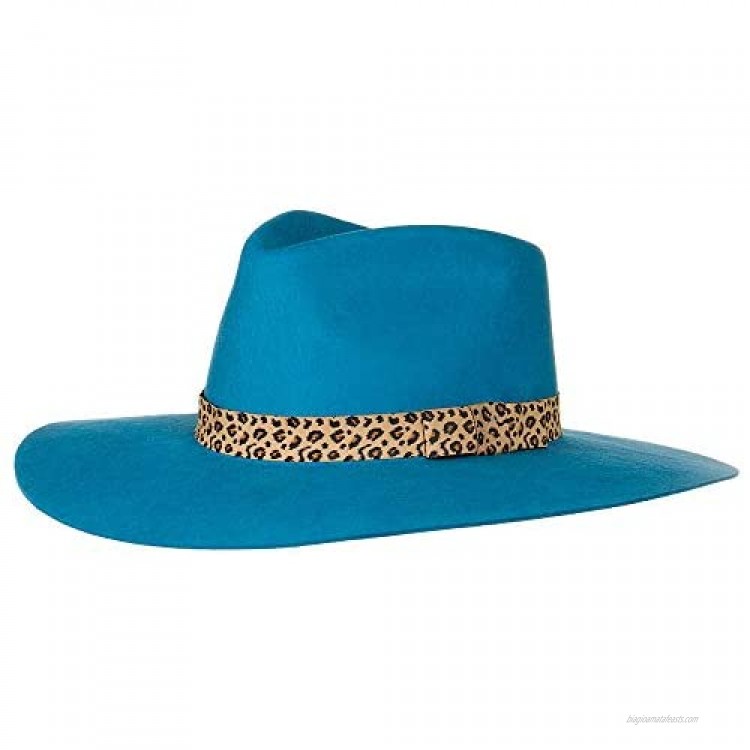 M+F Foot And Headwear Womens M F Turquoise with Leopard Band Fashion Hat