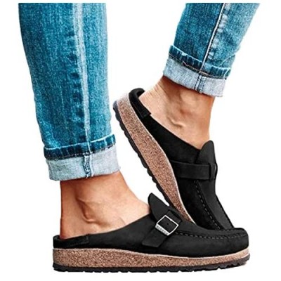 Whankun Women's Slip-On Slide Sandals Comfort Open Toe Flat Slipper Cork Footbed Sandal Ladies Casual Loafers Flat Shoes
