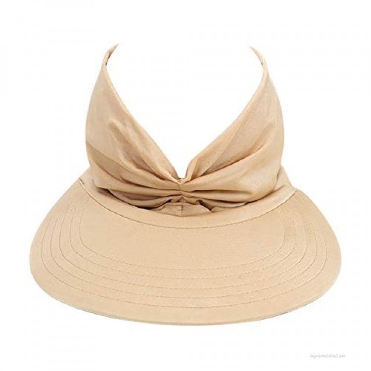 Women's Sun Hat Wide Brim Visors Hats Summer Sun UV Protection Visor Hat Elastic Traveling Beach Ponytail Fishing Caps