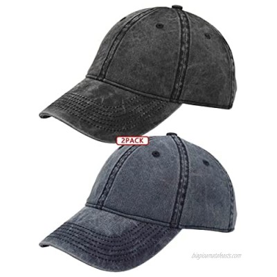 TSSGBL 2Pack Vintage Washed Denim Low Profile Plain Baseball Caps for Men & Women  Solid Classic Dad Hat Black-Navy