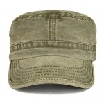 VOBOOM Washed Cotton Military Caps Cadet Army Caps Unique Design Vintage Flat Top Cap
