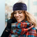 4 Piece Womens Winter Warm Fuzzy Lined Headband Knit Head Thick Cable Wrap Ear Warmer Headband (Navy Blue Beige Light Gray Black)