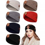 6 Pieces Knit Headbands with Buttons Winter Warm Turban Hair Bands Elastic Ear Warmer Headbands Stretchy Head Wraps for Women Girls