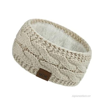 Ainiel Womens Winter Warmer Headband Soft Stretch Fuzzy Cable Knit Head Wrap Fleece Lined