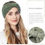 Haloty 2PCS Boho Winter Knit Classic Cable Bow Knotted Headbands Winter Ear Warmers Elastic Soft Turban Head Wraps Crochet Hair Band Knitted Cross Hair Accessories for Women and Girls(Knot-04)