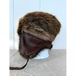 Real Fur Trapper’s Hat for Winter Real Fur Beaver and Leather (One Size Fits All) Dark Brown