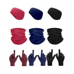 SATINIOR 9 Pieces Unisex Winter Accessory Set Include Fleece Ear Warmers Headband Earmuffs Winter Neck Gaiter Touchscreen Winter Knit Gloves for Daily Wear Sports (Black Navy Blue Rose Red)