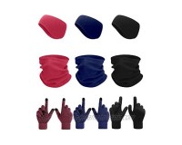 SATINIOR 9 Pieces Unisex Winter Accessory Set  Include Fleece Ear Warmers Headband Earmuffs  Winter Neck Gaiter  Touchscreen Winter Knit Gloves for Daily Wear  Sports (Black  Navy Blue  Rose Red)