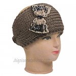 Silver Fever Women Chunky Knitted Headband Hair Band Head Wrap Earmuff (Brown with Floral Bow)