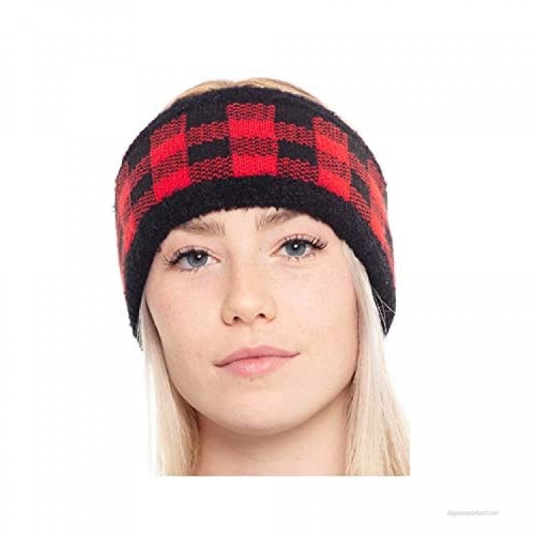 Styline Buffalo Plaid Headband Ear Warmer Winter Fall Checkered Womens Accessory Jp (Red Black)