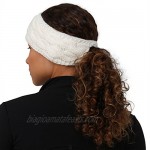 TrailHeads Ponytail Headband | Cable Knit Winter Ear Warmers | Fleece Ear Band for Women - wintry white