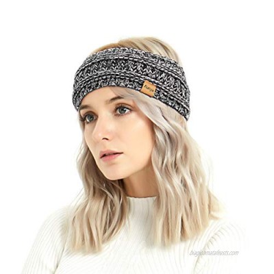 Winter Warm Cable Knit headband Head Wrap Ear Warmer for Women by Aurya(Black/White Mix)