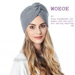 Woeoe Warm Winter Head Wraps Grey Fuzzy Knitted Headwear Cable Crochet Soft Stretchy Ear Warmer Turban Headbands for Women and Girls