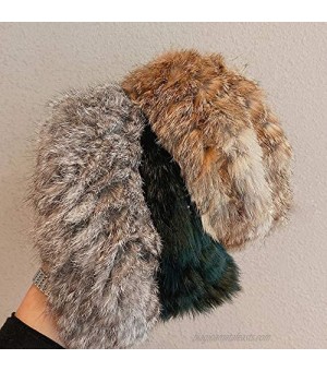 YERZ Fluffy Plush Headbands  Warm Headbands  Classy Fashion Russia Rabbit Fur Earflap Earmuff Snow Soviet Fur Headbands(White)