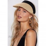 boderier Straw Sun Visor Hats for Women Wide Brim UV Protection Summer Running Beach Travel Packable Straw Hat Visor Caps