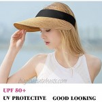 Dedall Women Straw Roll Up Sun Visor Hat large Wide Brim Summer UV Protection oversized visors Beach Cap Foldable Korean Style Adjustable Size for Sun Hiking Golf Sports Exercise & Fitness