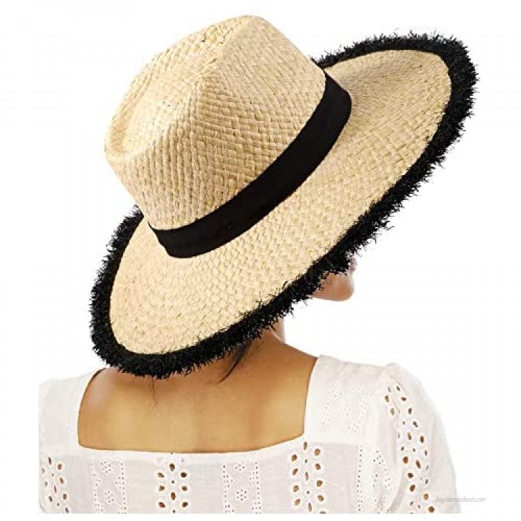 FEMSÉE Beach Hats for Women Men- Wide Brim Fringe Raffia Straw Ribbon Summer Sun Hat Travel