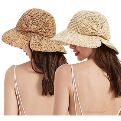 Foldable Sun Beach Hat for Women Straw Floppy Summer Bucket Hat Wide Brim Hat UV Protection Sun Hats for Women