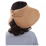 Hestya Women's Wide Brim Roll-up Straw Sun Visor Packable Foldable Sun Visor Beach Open Top Hat