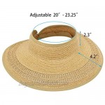 Krono Krown Women's Wide Brim Roll up Visor Packable Summer Sun Beach Hat - Paper Straw Adjustable UPF50+