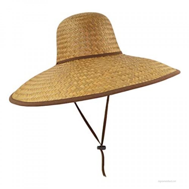 Rising Phoenix Industries Natural Mexican Palm Leaf Straw Extra Wide Brim Lifeguard Sun Hat with Chin Strap Medium