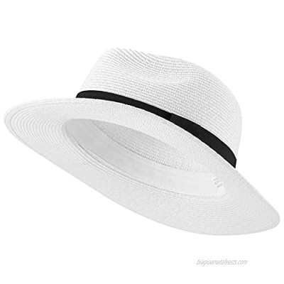 Sowift Womens Wide Brim Straw Hat Roll up Panama Fedoras Beach Sun Hat UPF50+ Summer UV Protection Jazz Hat for Women Girls
