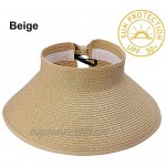 Sun Hats for Women- UV UPF50+ Sun Visor Wide Brim Straw Hat Foldable Beach Travel