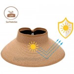 Sun Visor Hats for Women Sun Protection Wide Brim Straw Roll Up Summer Beach Hat UPF 50+ Packable Beach Cap for Sports Fan Visors. Khaki