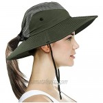 Women Outdoor Sun Protection Fishing Hats Wide Brim Bucket Cap Breathable Packable Ponytail Hole Boonie Hiking