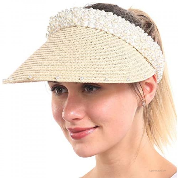 Women Sun Visor Hats Beach - Foldable Roll Up Wide Brim Bowknot Summer Straw Hat Cap Cruise wear for Womens