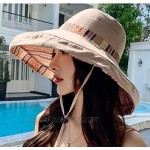 Women's Sun Hats Summer Beach UV Protection UPF Packable Wide Brim Chin Strap Can be Worn on Both Sides Oversized Bucket Hat