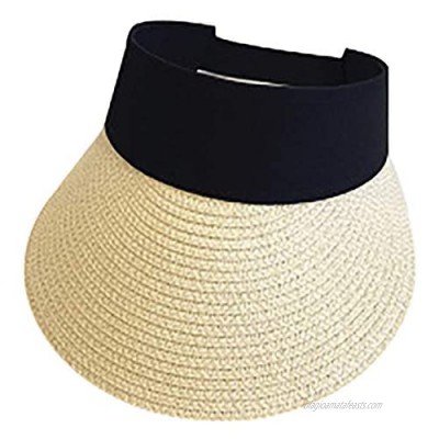 Women's Sun Visor Beach Hat Ponytail Wide Brim Summer UPF 50 Packable Straw Sun Hat