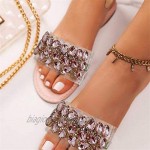Doad Casual Sandals for Women Fashion Rhinestone Casual Multicolor Flat Bottom Sandals and Slippers for Holiday Beach Travel