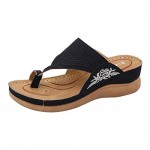 Doad Casual Sandals for Women New Embroidered Sandals with Flat Bottom and Thick Toe for Holiday Beach Travel